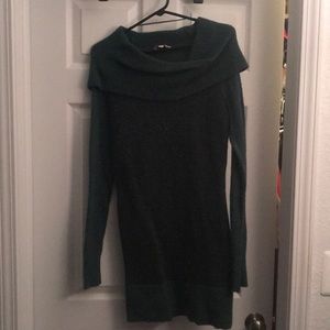 Green cowl neck sweater dress